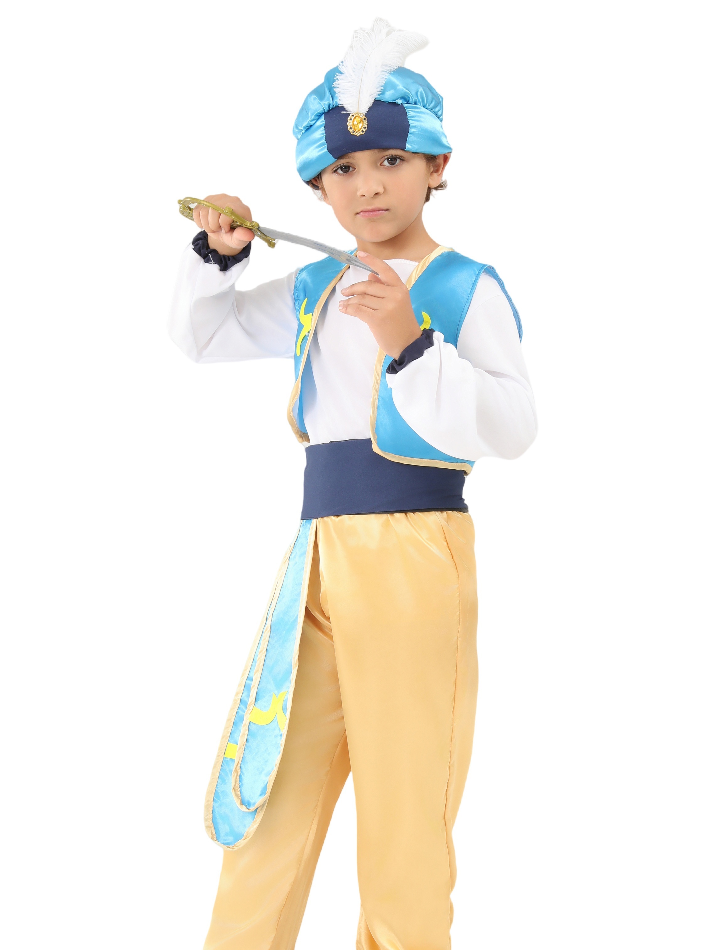 Children Arabian Prince Cosplay Costumes Cap T Shirt Waistcoat Pants and belt Halloween Outfits Dress Up4
